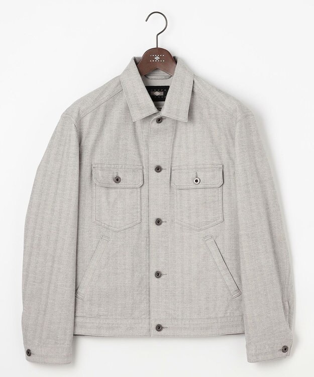 JOSEPH ABBOUD 【イタリア素材/ストレッチ】ヘリンボンモールスキンワーク ジャケット ライトグレー系