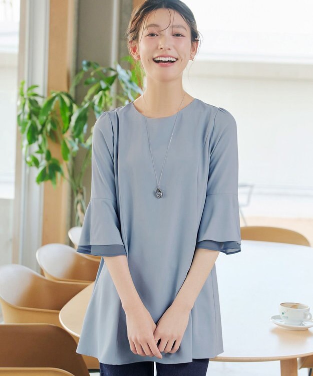 Tiaclasse 【新色追加】シフォンフレア袖チュニックブラウス サックス