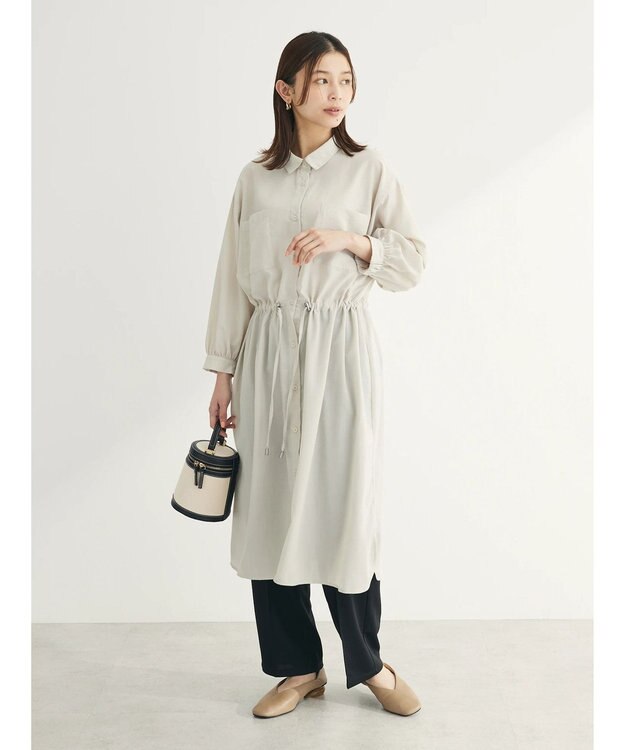 Green Parks ミディ丈ドロストシャツワンピース Light Beige