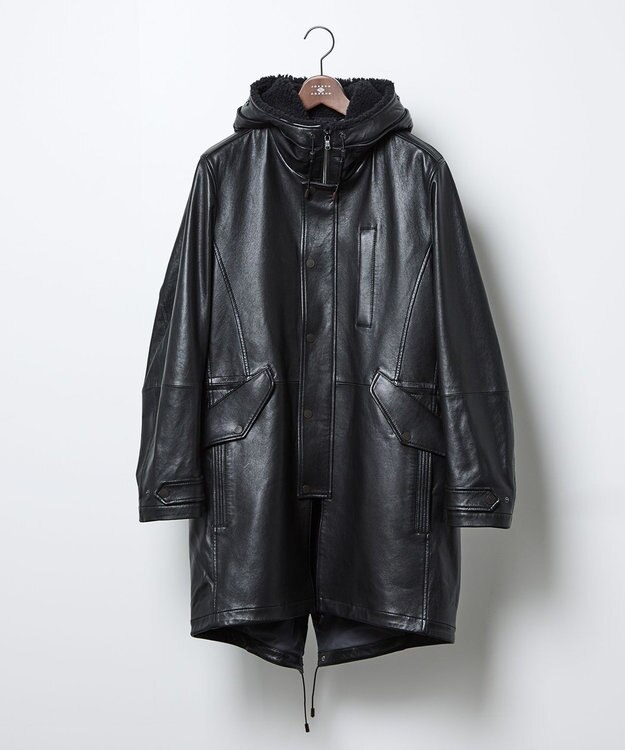 JOSEPH ABBOUD ベジタブルラムスキンレザーコート ブラック系