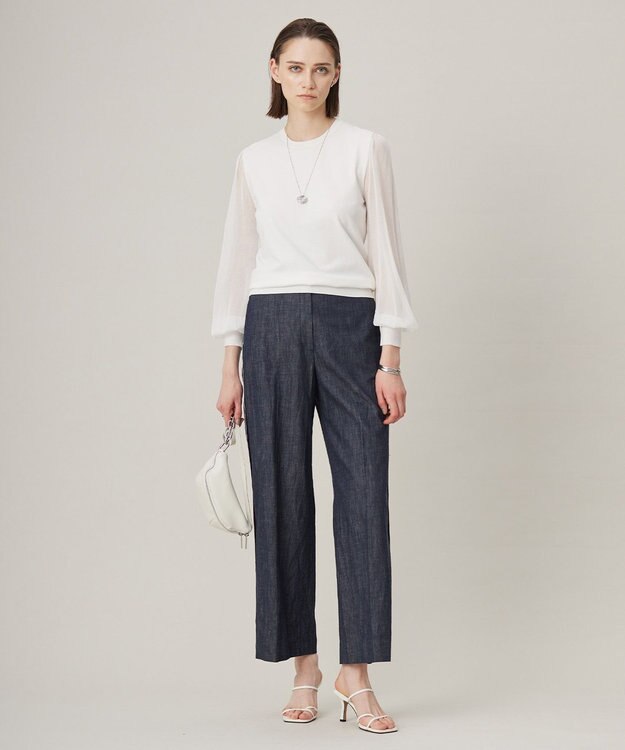 ICB 【洗える】 コットンリアクティブデニム ワイドストレートパンツ インディゴ系