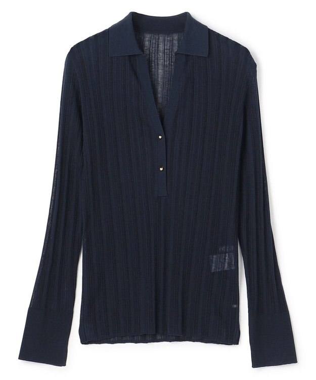 BEIGE， GOVERNOR / シアーリブ スキッパーニット Navy