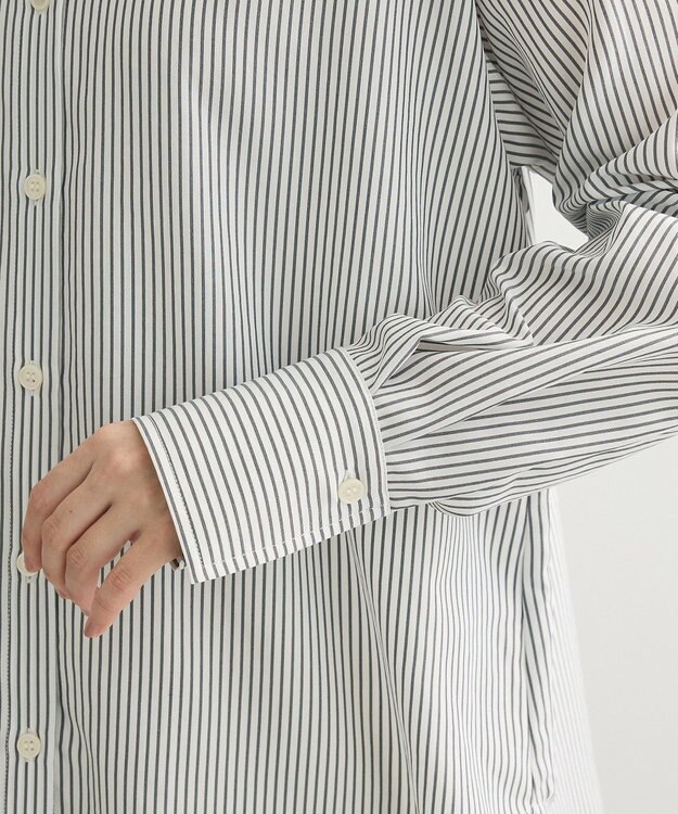 Green Parks バンドカラーストライプシャツ Stripe Black