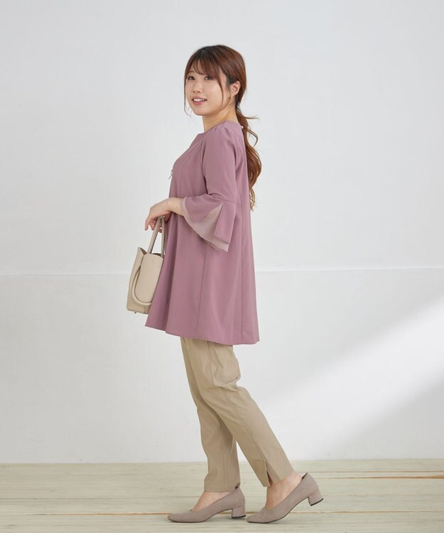 Tiaclasse L 【洗える】ストレッチサイドラインパンツ ベージュ