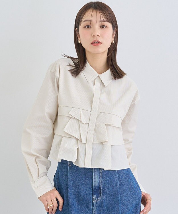 earth music&ecology ティアードショートシャツ Stripe Beige