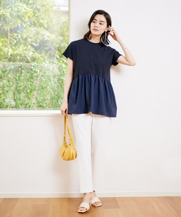 UNFILO L 【GLOW 6月号掲載/接触冷感/ストレッチ】BEAUTY FORM タフタコンビTシャツ ネイビー