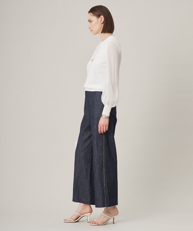 ICB 【洗える】 コットンリアクティブデニム ワイドストレートパンツ インディゴ系