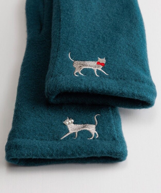 ORuKuBET おさんぽねこ刺繍ジャージグローブ(WOMEN)【タッチパネル対応】 グリーン