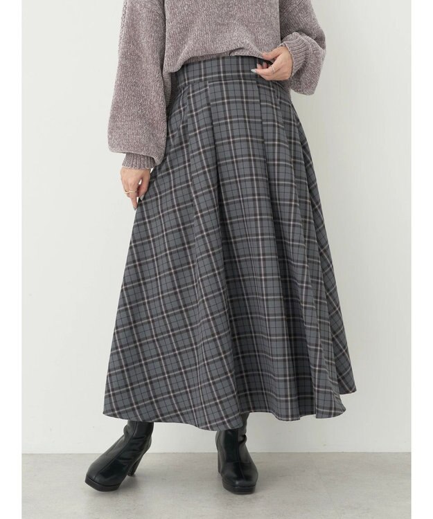 earth music&ecology チェックフレアスカート Check Gray