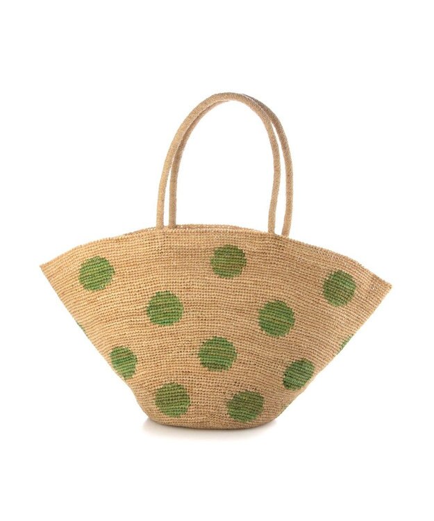 UNBILLION カシュカシュ cachecache / ドット柄ラフィアビッグトートバッグ カゴバッグ グリーン