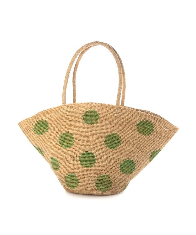 UNBILLION カシュカシュ cachecache / ドット柄ラフィアビッグトートバッグ カゴバッグ グリーン