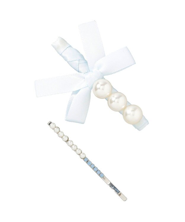 Maison de FLEUR パールサテンリボン２セットピン Sax