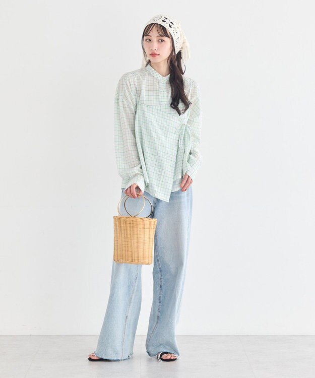 earth music&ecology 【予約】【綿100％】SET2点エプロンライクビスチェ＋シャツ グリーン