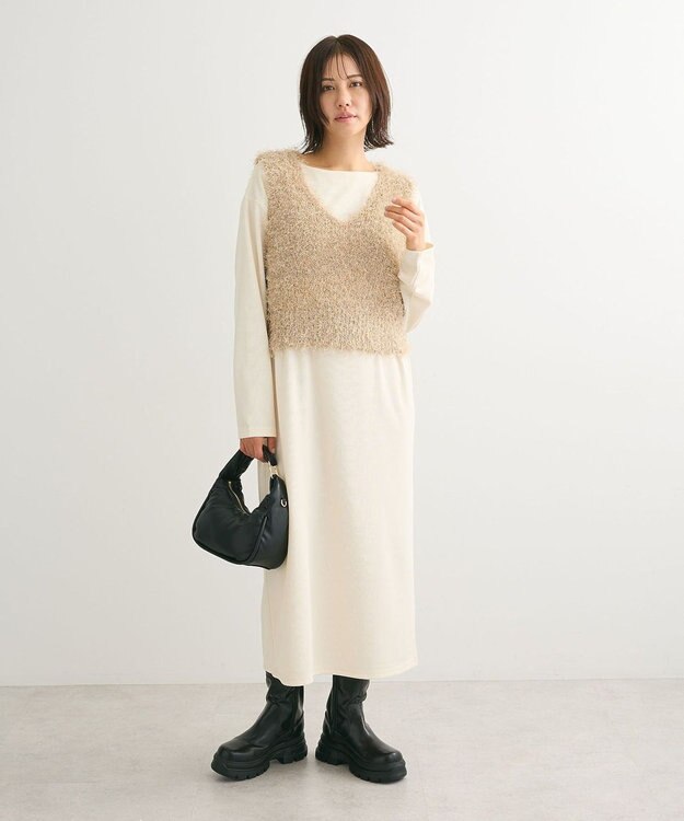 Green Parks ＳＥＴ２点ベスト＋リブワンピース Ivory