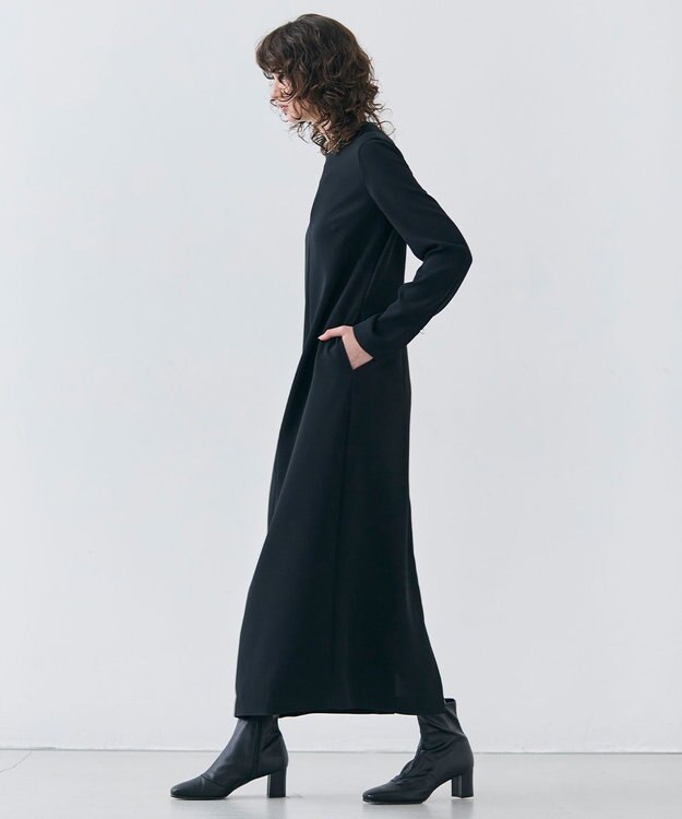 BEIGE， 【洗える】KALMIA / クルーネックIラインロングドレス Black