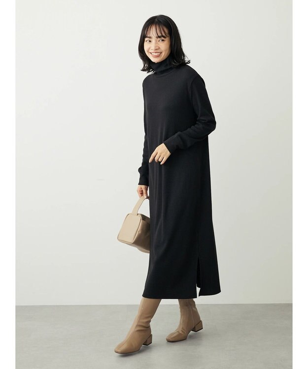 Green Parks リブカットＩラインワンピース Black