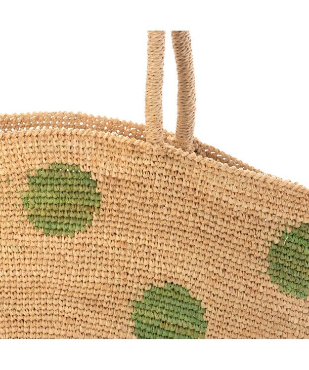 UNBILLION カシュカシュ cachecache / ドット柄ラフィアビッグトートバッグ カゴバッグ グリーン