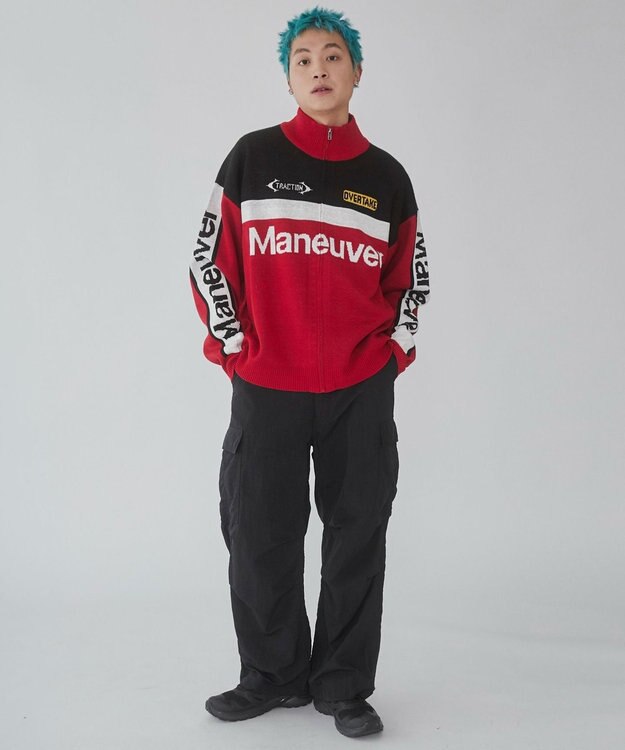 WEGO 【ユニセックス着用ITEM】レーシンググラフィックニットブルゾン レッド