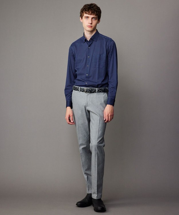 JOSEPH ABBOUD 【綿100％・ストレッチ・イージーケア】コンフォートジャージー プリント シャツ ネイビー系5