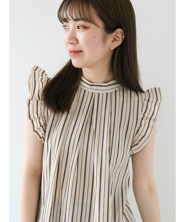 Green Parks ・ＥＬＥＮＣＡＲＥ　ＤＵＥ　ストライプフリルブラウス Beige