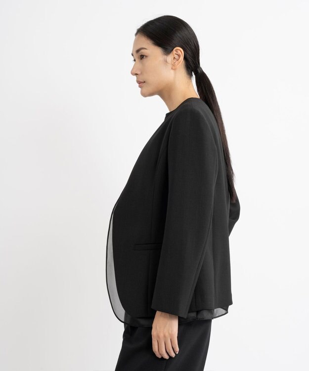 23区 L 【エステータ】ウールダブルクロス オーガンジーレイヤード ジャケット ブラック系