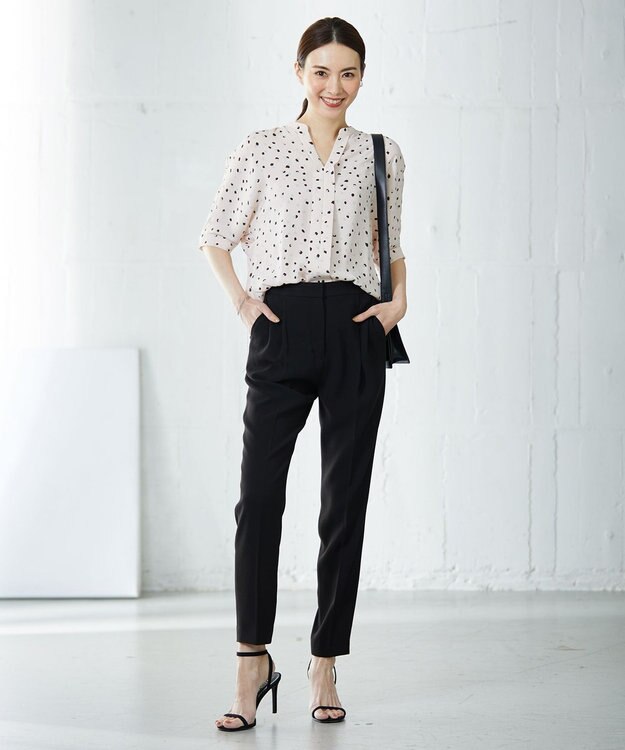 ICB 【WEB限定カラーあり・洗える】Back Satin Amunzen キーネックブラウス ローズピンク系柄