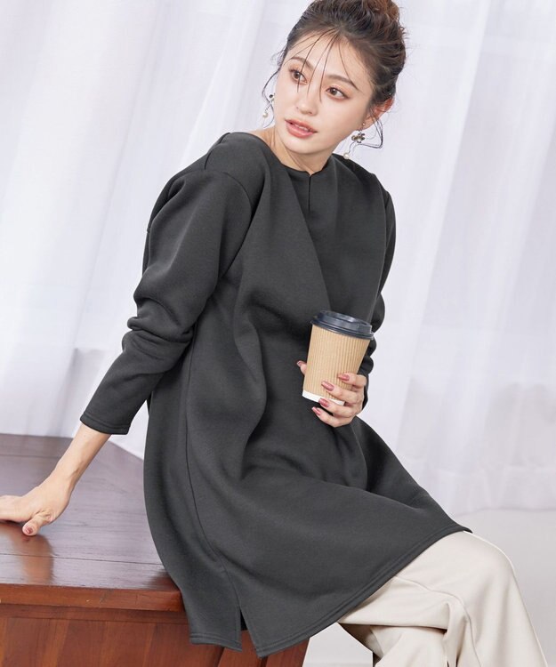 Tiaclasse 【洗える】裏起毛チュニック チャコール