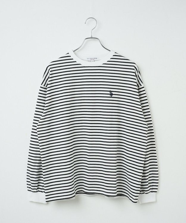 WEGO USPOLOだぼそでカラーロンT ホワイトボーダー