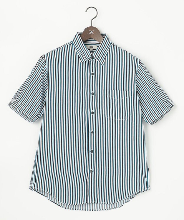 JOSEPH ABBOUD 【イージーケア】ストライプ 半袖シャツ ネイビー系1