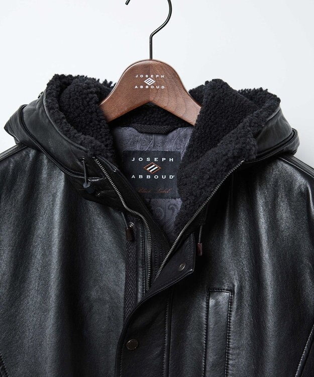 JOSEPH ABBOUD ベジタブルラムスキンレザーコート ブラック系