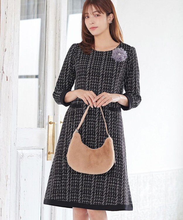 Tiaclasse ツイードAラインワンピース ブラック