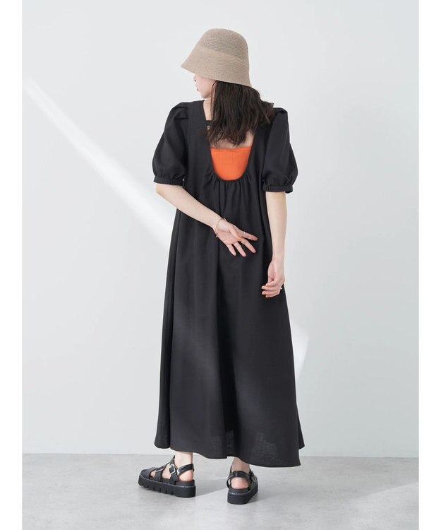 earth music&ecology リサイクルポリエステルブレンドＡラインワンピース Black