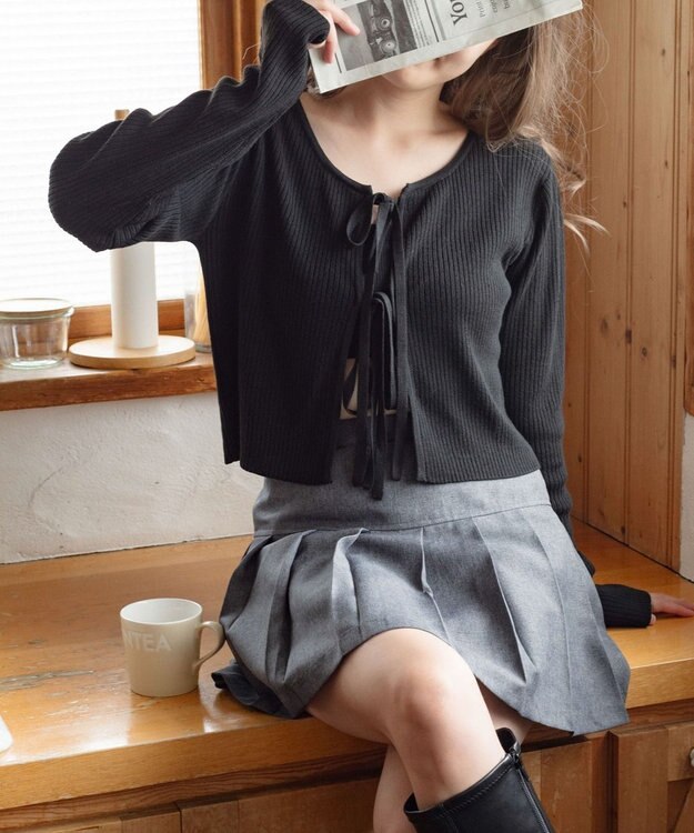 WEGO リボンリブカーディガン ブラック