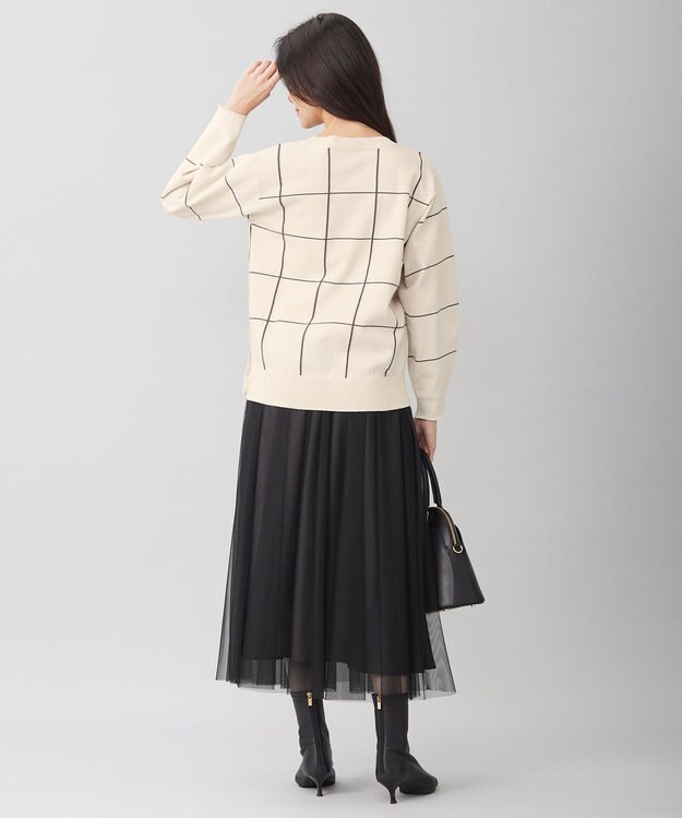 自由区 【WEB限定カラーあり・洗える】コットンナイロンミドルゲージ ニット ライトベージュ×スレート