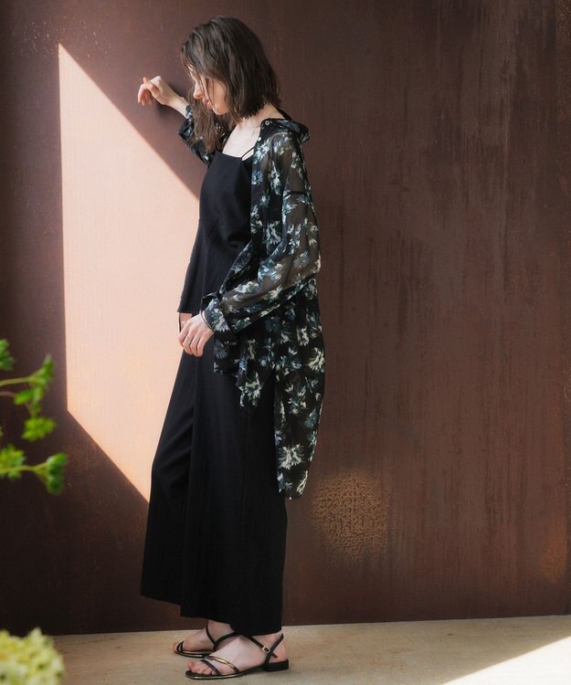 YECCA VECCA フラワー柄シアーロングシャツ Black