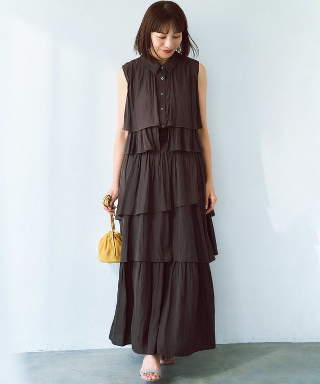 組曲 S 【入江未悠さんコラボ】ギャザーライトデシンティアード ブラウス チョコレートブラウン系