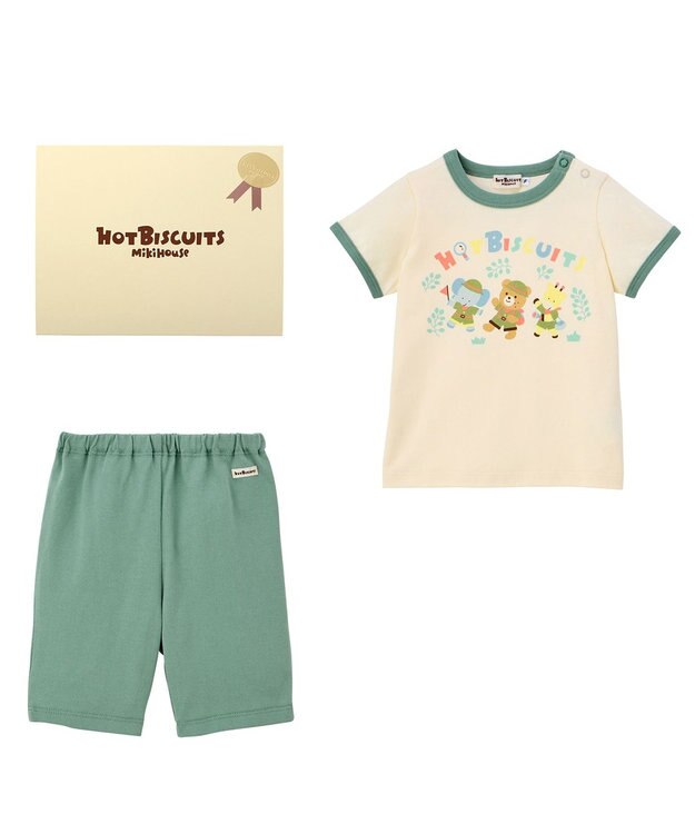 MIKI HOUSE HOT BISCUITS 【70-80cm】 ビーンズ Tシャツセット【BOX付き】 モスグリーン