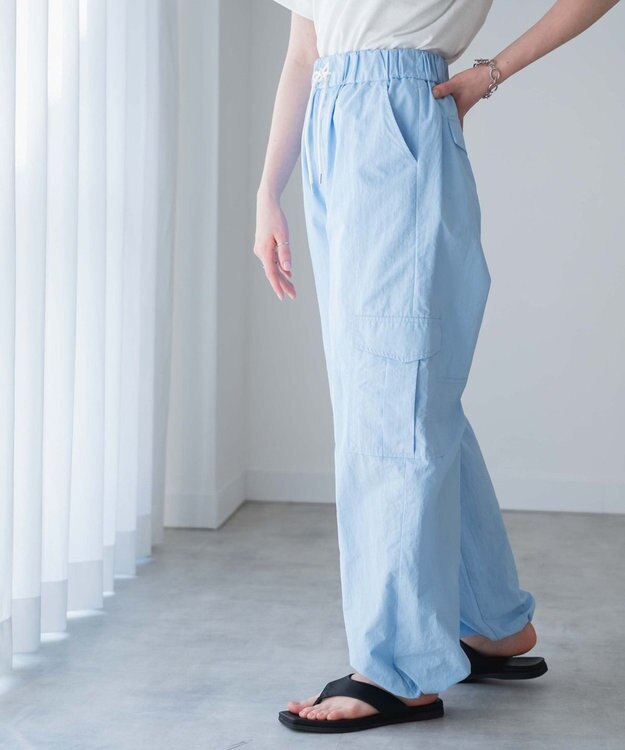 WEGO 【ウエストゴム】ナイロンイージーワイドカーゴパンツ サックス