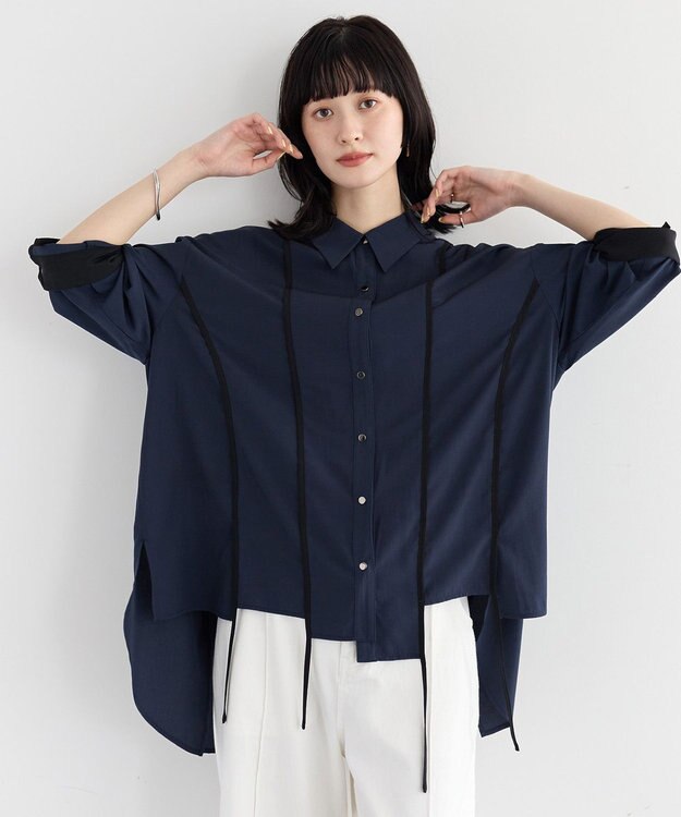 YECCA VECCA ストリングデザインシャツ Navy