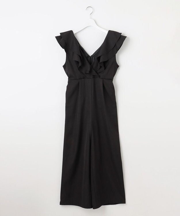 Feroux フリルデザイン サロペット パンツ ブラック系