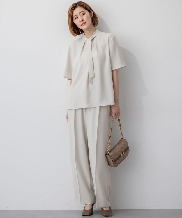 23区 【接触冷感/UVカット/吸水速乾】ストレッチジョーゼット ワイド パンツ ベージュ系