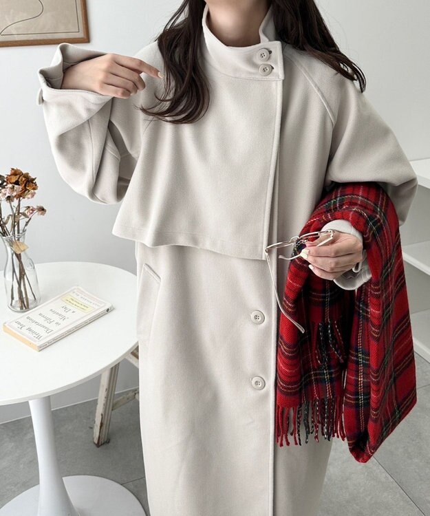 WEGO スタンドカラーロングコート ホワイトアイボリー