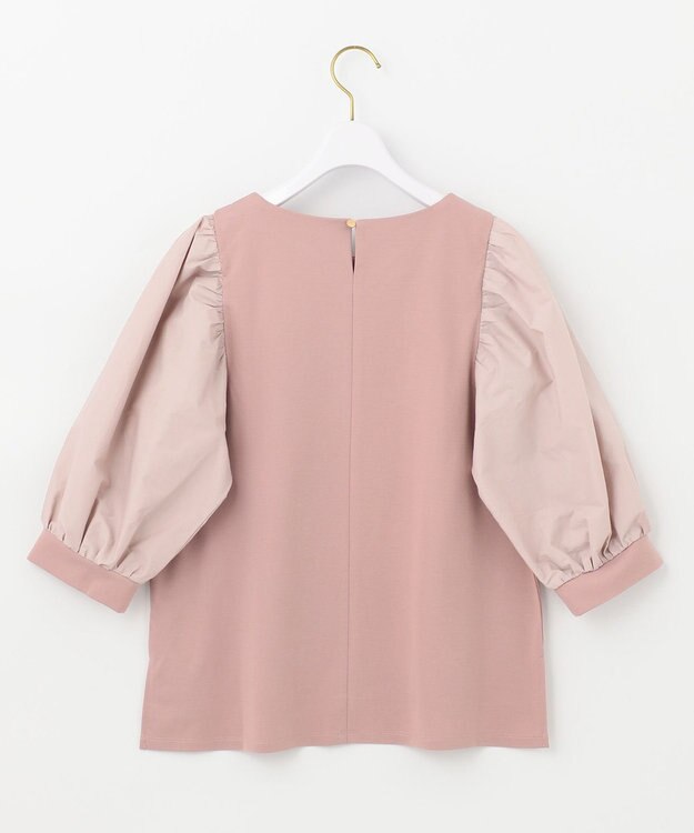 ANY SIS パフスリーブ異素材コンビ プルオーバー スモーキーピンク