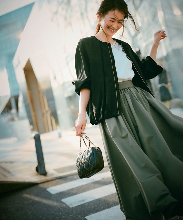 #Newans タフタボリュームバルーンスカート カーキ