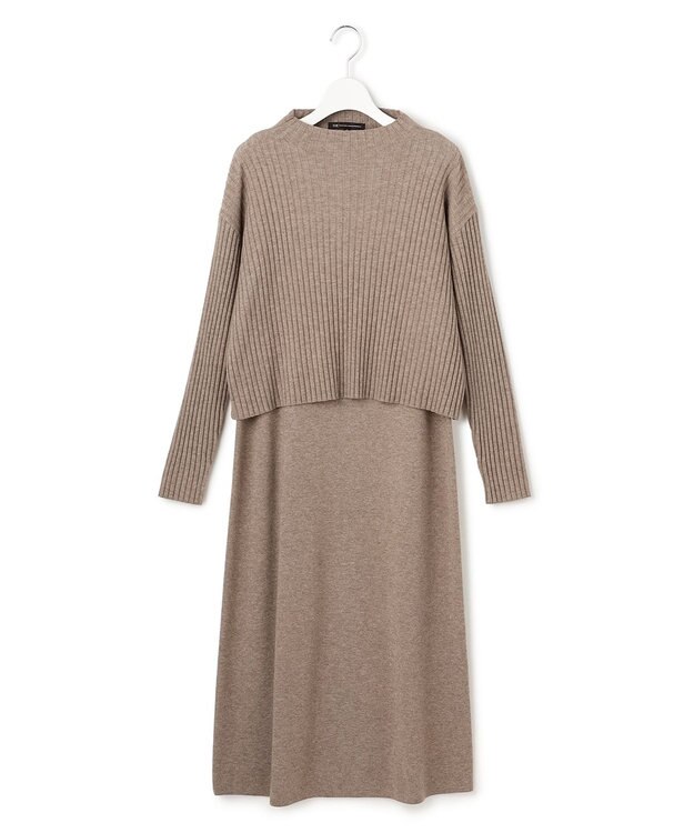 23区 L 【洗える】レイヤードニットツイン ワンピース ブラウン系