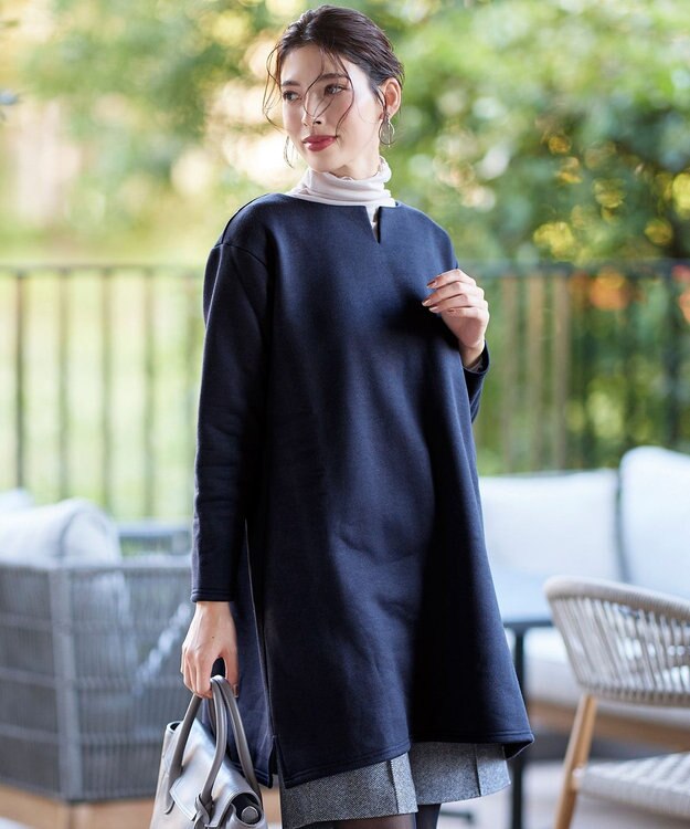 Tiaclasse 【洗える】裏起毛チュニック ネイビー