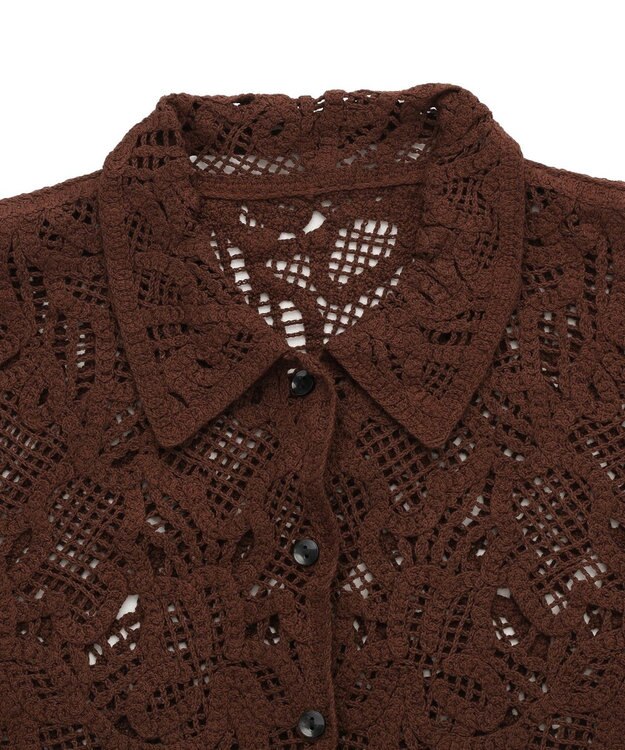 Green Parks 衿付きクロシェ風カーディガン Brown