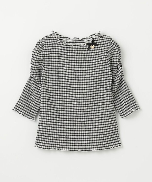 ANY KIDS シアー ギンガム 七分袖 Tシャツ ブラック