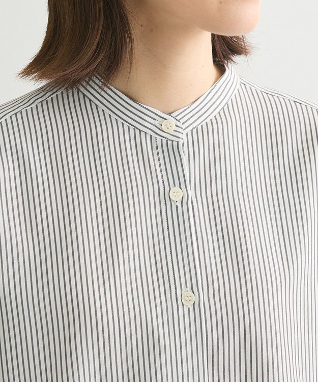 Green Parks バンドカラーストライプシャツ Stripe Black