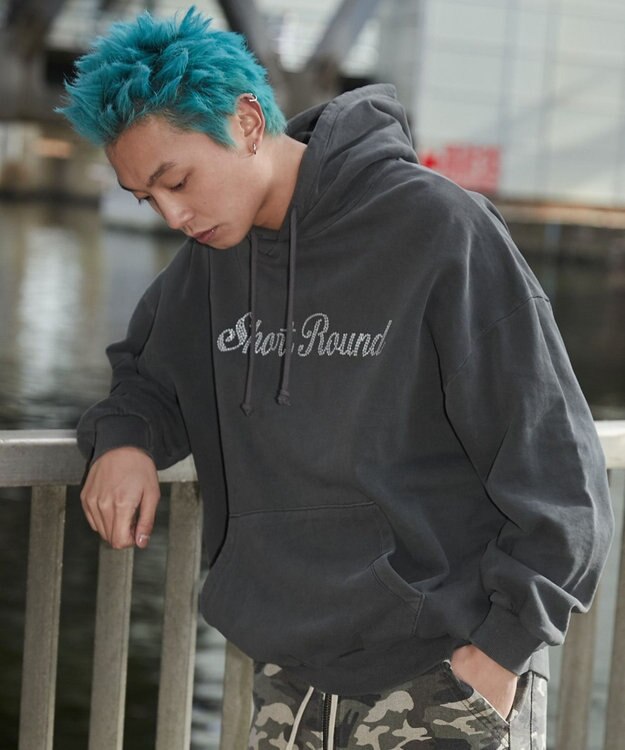 WEGO 【ユニセックス着用ITEM】ピグメントラメグラフィックプルパーカー スミクロ